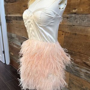 Blaque Label ostrich feather pink dress